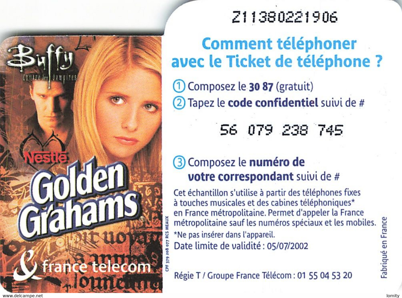 Carte Prépayée France Telecom Ticket De Téléphone Buffy Contre Les Vampires Carte Téléphonique - FT Tickets