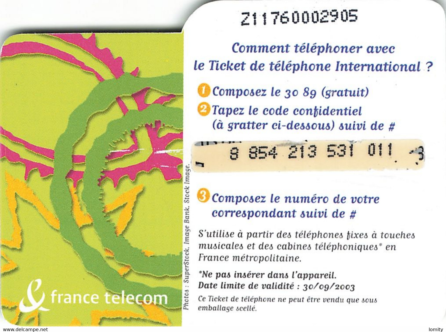 Carte Prépayée France Telecom Ticket De Téléphone International 50 Francs Carte Téléphonique 30/09/2003 - Biglietti FT
