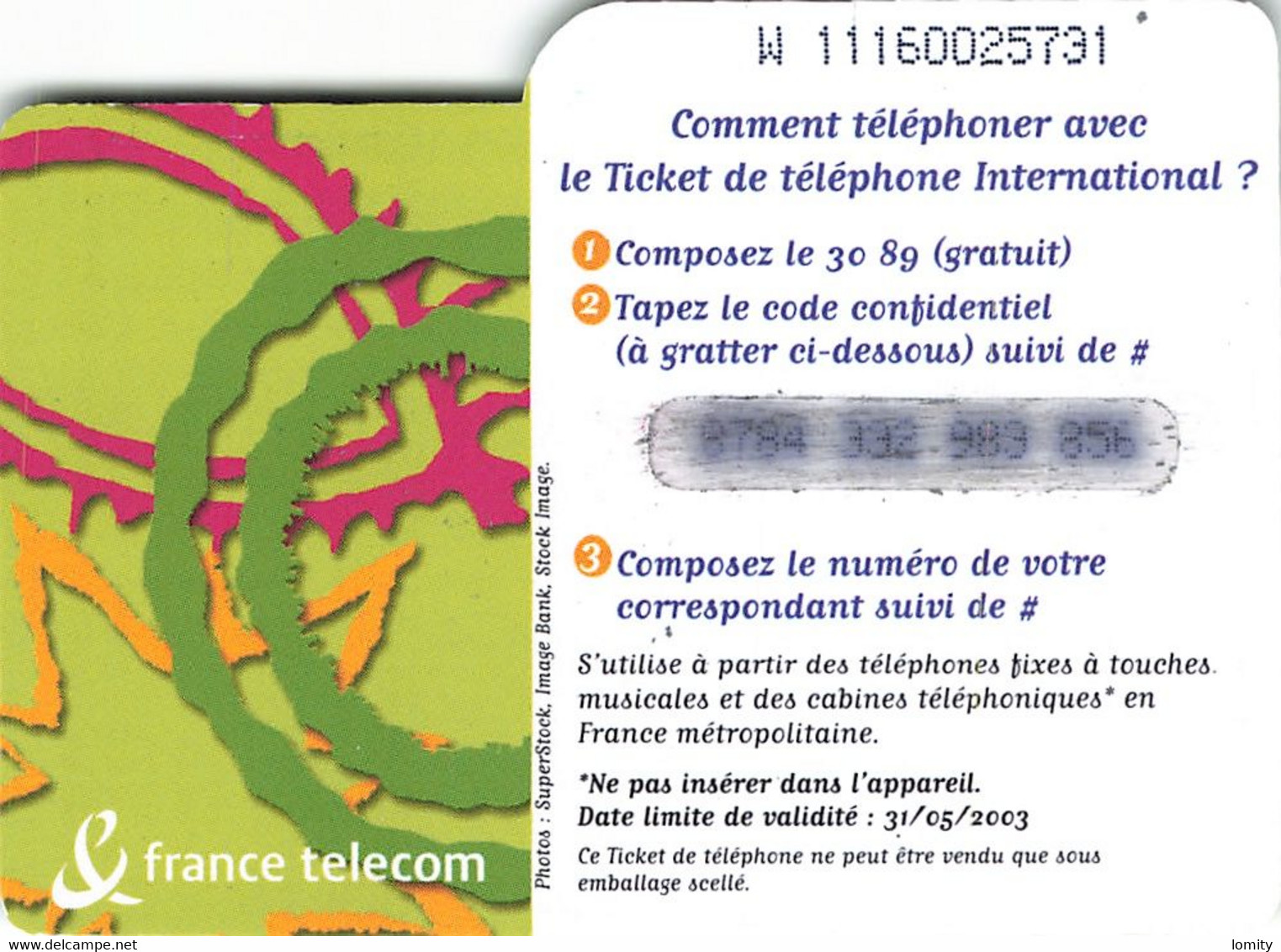 Carte Prépayée France Telecom Ticket De Téléphone International 50 Francs Carte Téléphonique 31/05/2003 - Billetes FT