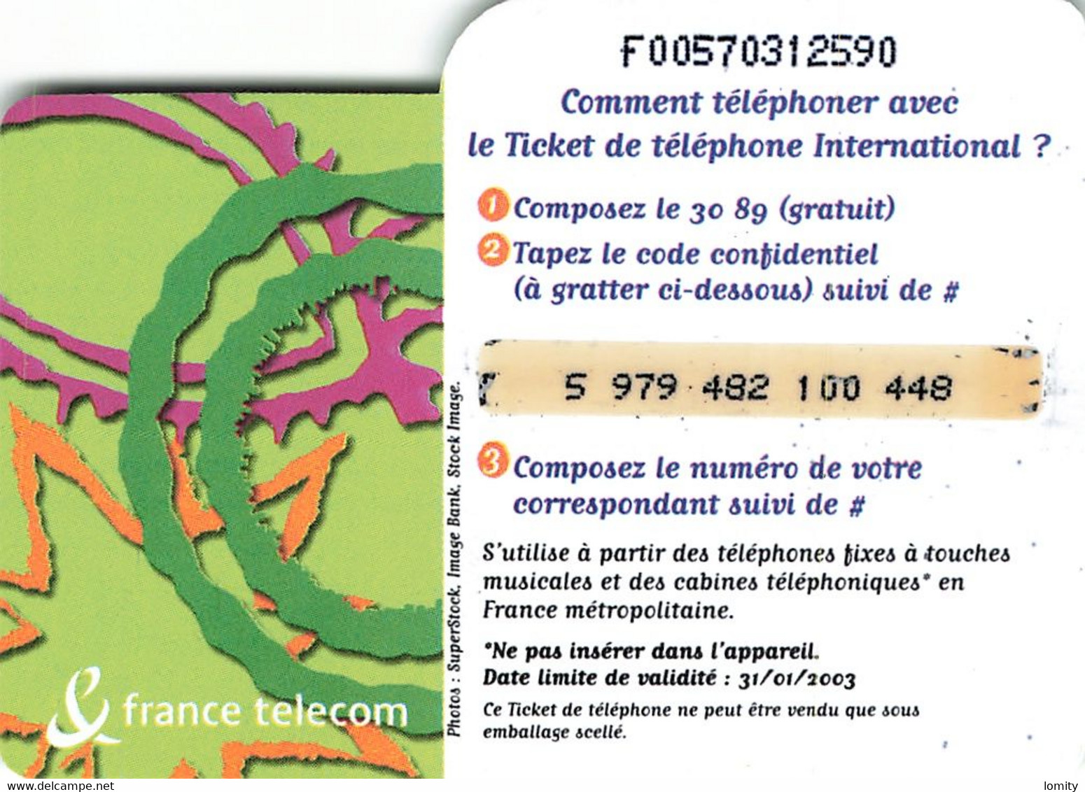 Carte Prépayée France Telecom Ticket De Téléphone International 50 Francs Carte Téléphonique 31/01/2003 - FT Tickets