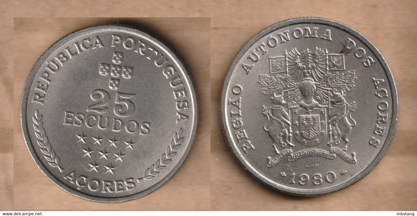 Azores 25 Escudos (Azores Regional Autonomy) 1980 Copper-nickel • 11.05 G • ⌀ 28.5 Mm Schön# 3 - Azores