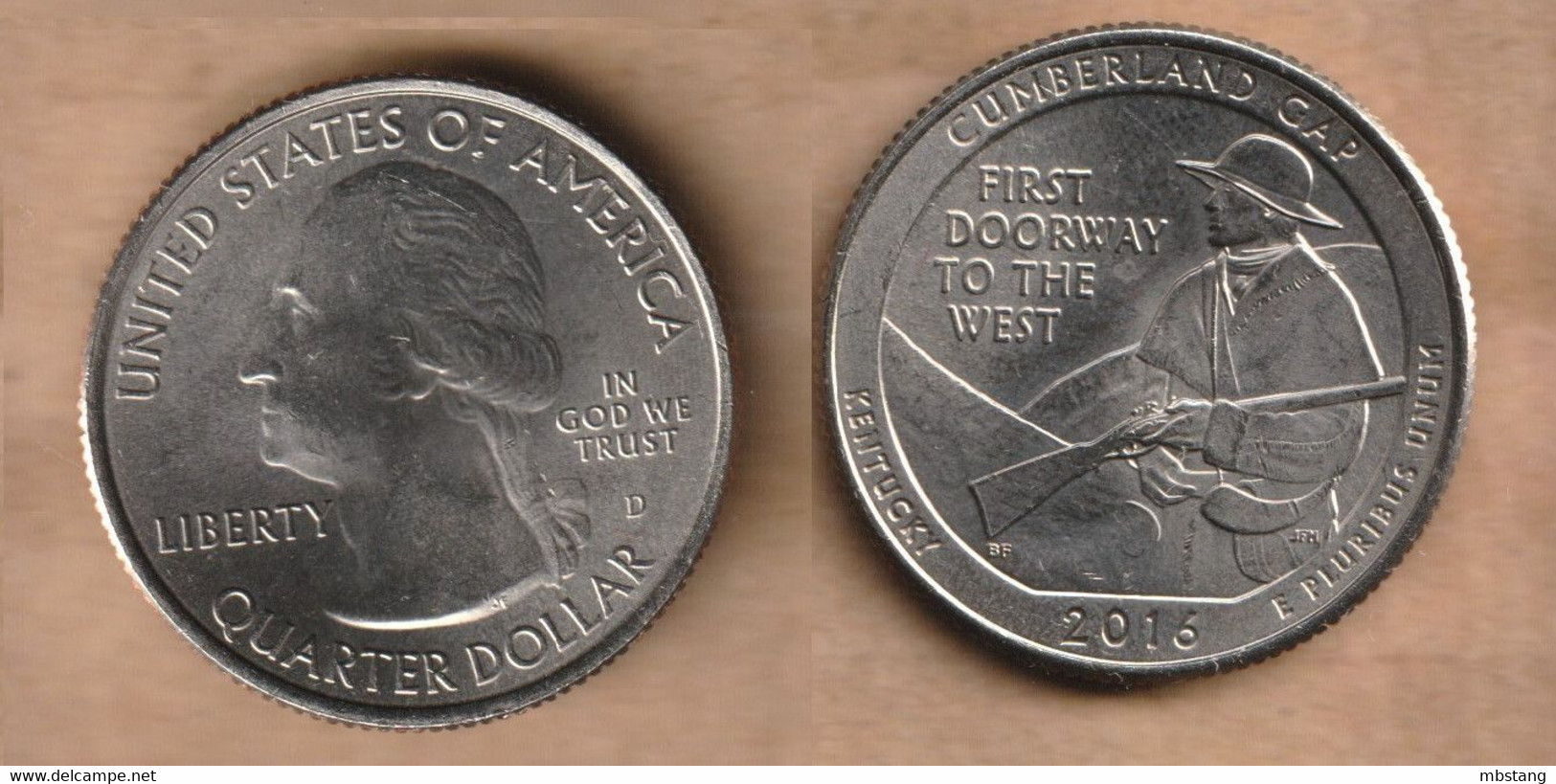 Estados  Unidos   25  Cents  ¼ Dollar (Cumberland Gap Kentucky) 2016 Copper-nickel R • 5.67 G • ⌀ 24.3 Mm KM# 636 - 2010-...: National Parks