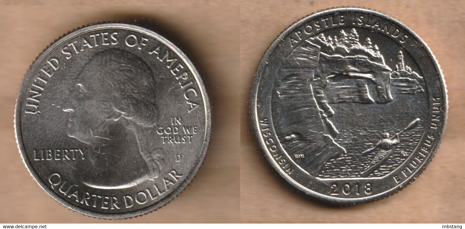 Estados  Unidos   25  Cents  ¼ Dollar (Apostle Islands National ) 2018 Copper-nickel  • 5.67 G • ⌀ 24.3 Mm  KM# 670 - 2010-...: National Parks