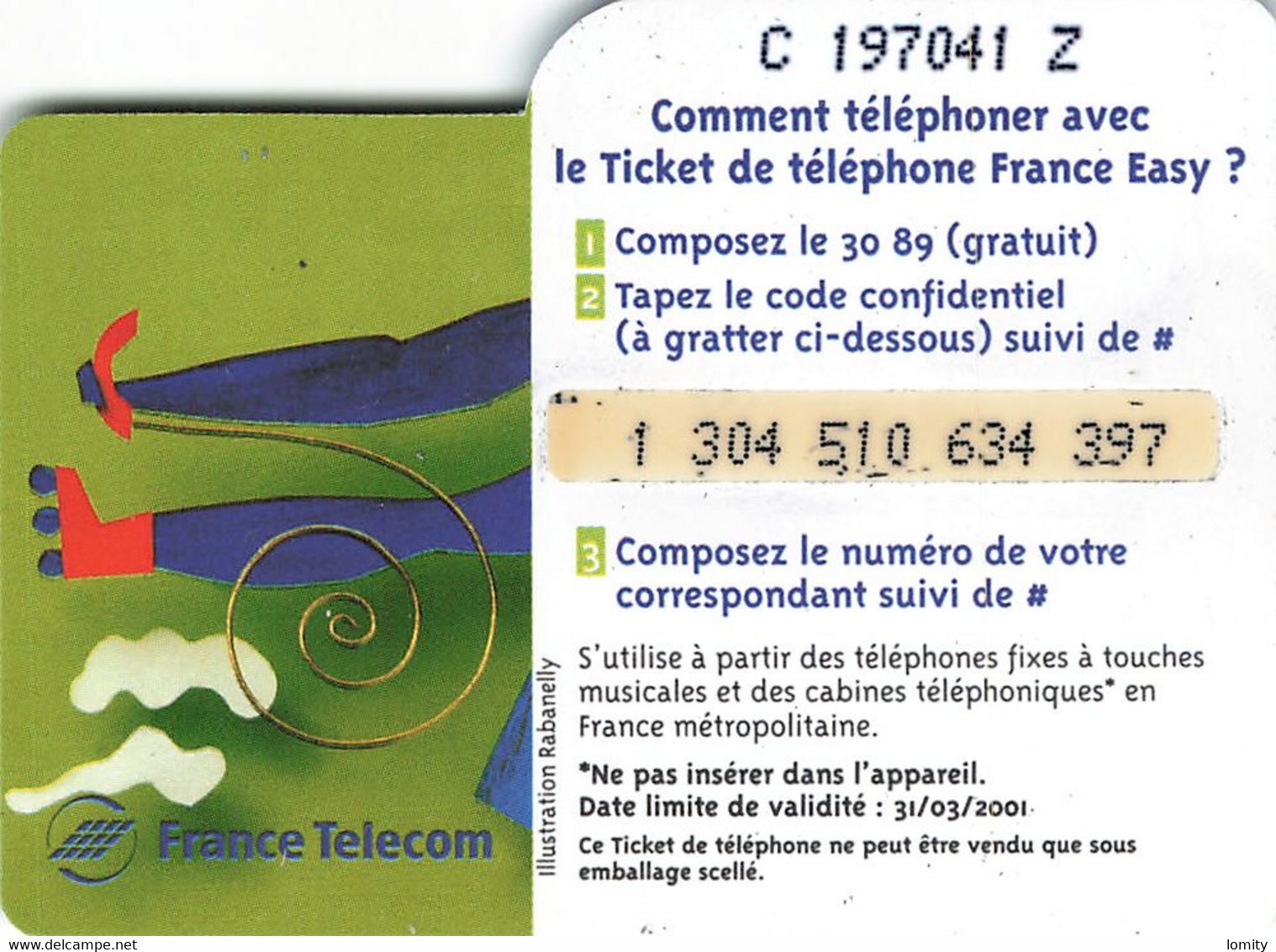 Carte Prépayée France Telecom Ticket De Téléphone France Easy 50 Francs Carte Téléphonique 31/03/2001 - FT