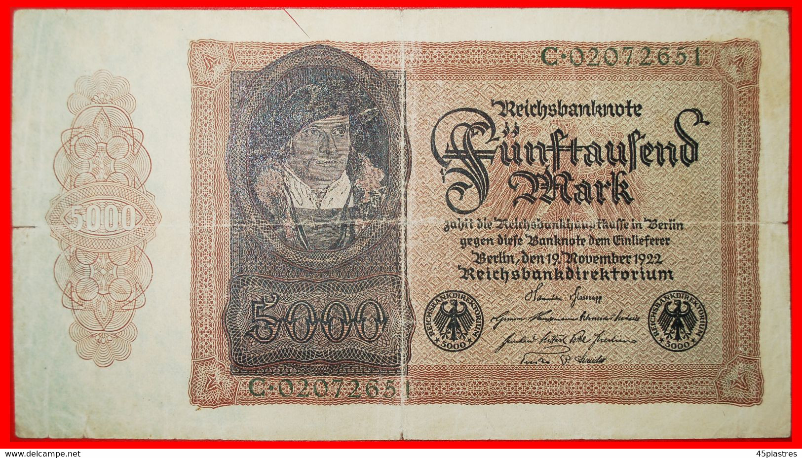 * REICHSBANKNOTE: GERMANY ★ 5000 MARK 1922! UNCOMMON! LOW START ★ NO RESERVE! - 5000 Mark