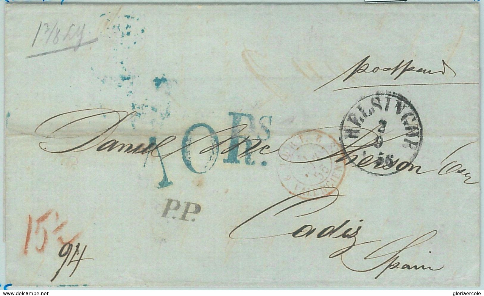 68802 - DENMARK   - Postal History -  COVER From HELSINOR To Cadiz SPAIN  1856 - Brieven En Documenten