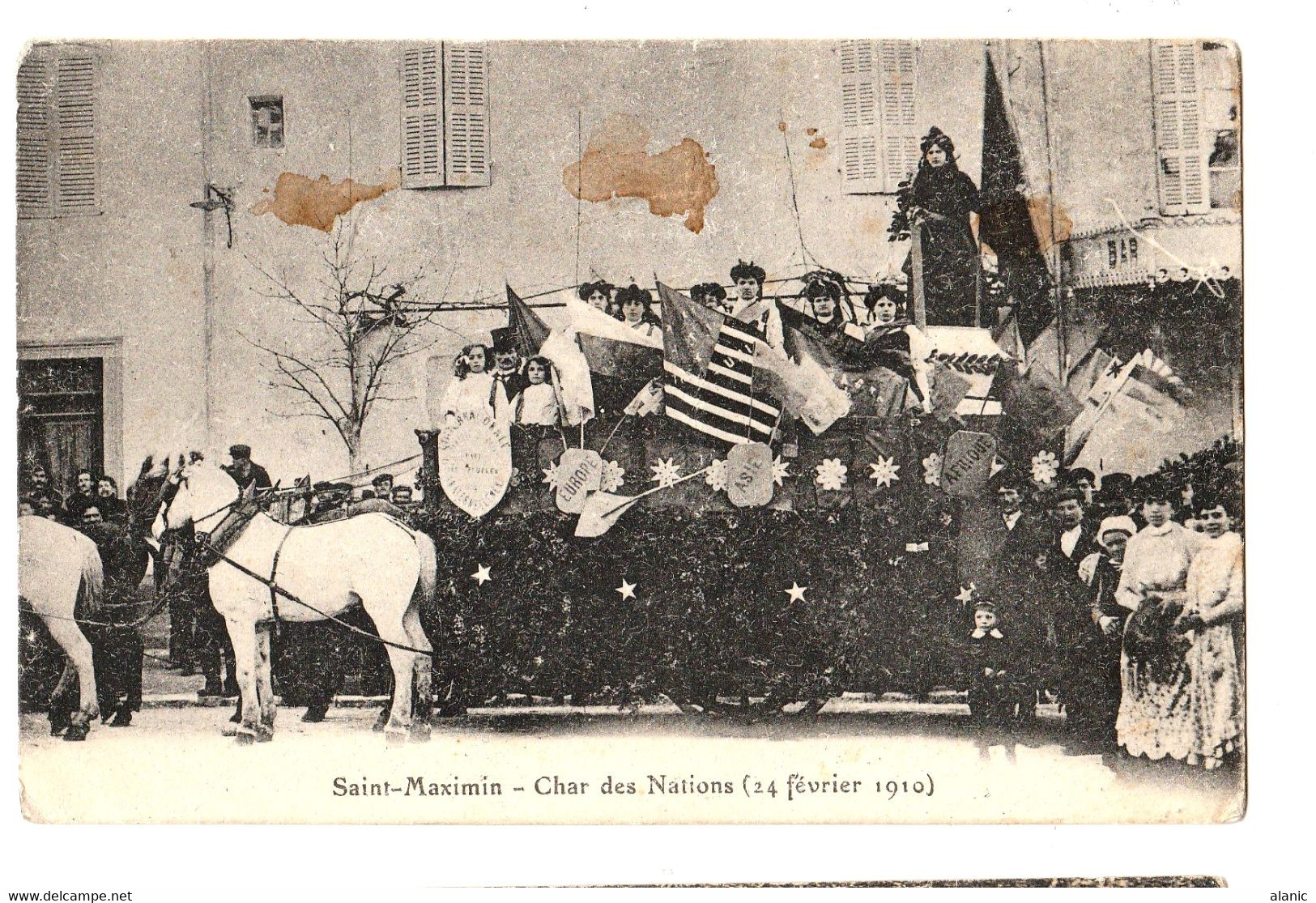 CPA 83 . SAINT MAXIMIN . CARNAVAL 1910 . Char Des Nations . TB Animation ....EN L' ETAT - Brignoles