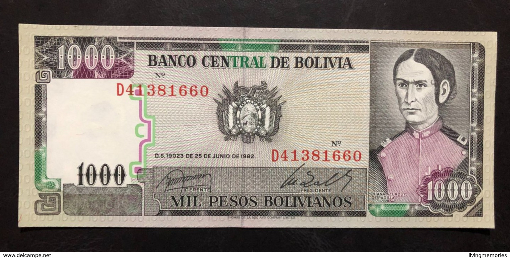 103B, BOLIVIA, Banknote, 1000 Pesos Bolivianos, Uncirculated, 1982 - Bolivie