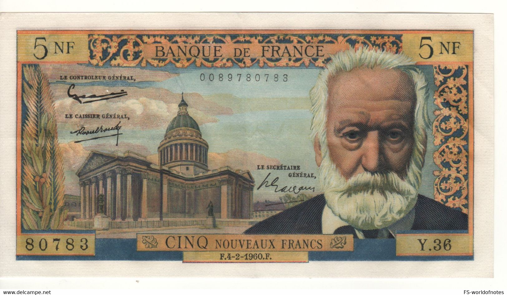 FRANCE   5 Nouveaux  Francs   P141a  Dated 4.2.1985  Victor Hugo + Pantheon In Paris   High Grade XF - 5 NF 1959-1965 ''Victor Hugo''