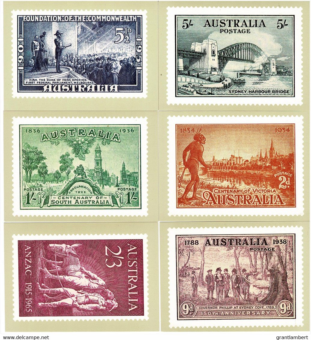 Australia 1932 -1965 Heritage - Set Of 6 Mint Postcards By Stamp Factory - Otros & Sin Clasificación