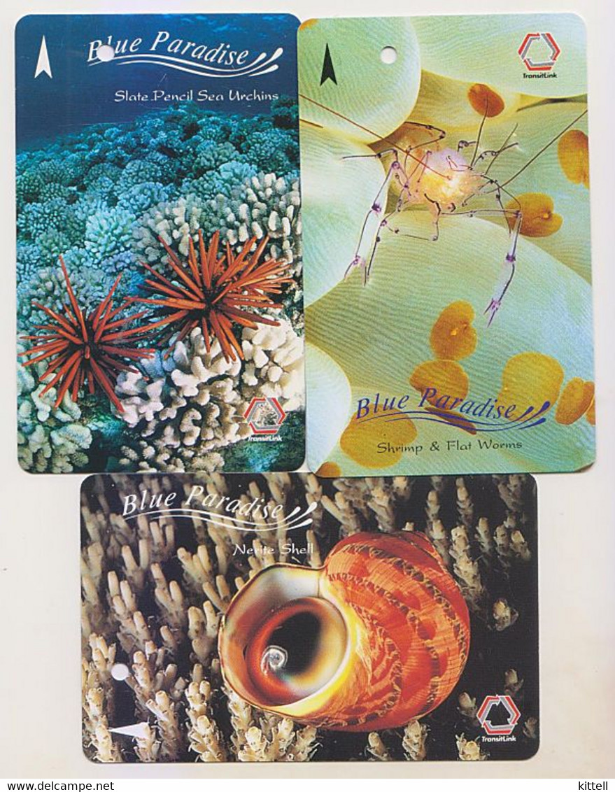 Singapore Old Transport Subway Train Bus Ticket Card Transitlink Used Sea Life Shrimp Shell Sea Urchin 3 Cards - Mondo