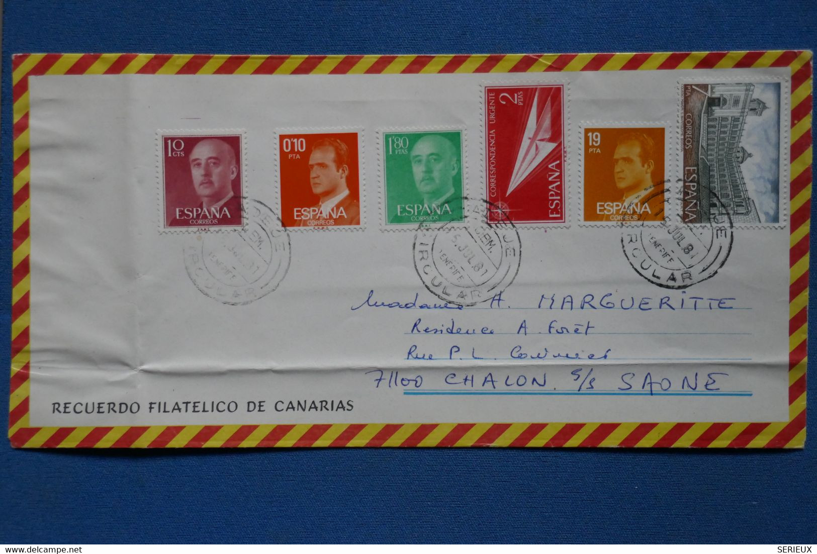 AB17 ESPANA BELLE LETTRE  1981 CANARIAS  POUR CHALON FRANCE + AFFRANCHISSEMENT PLAISANT - Brieven En Documenten