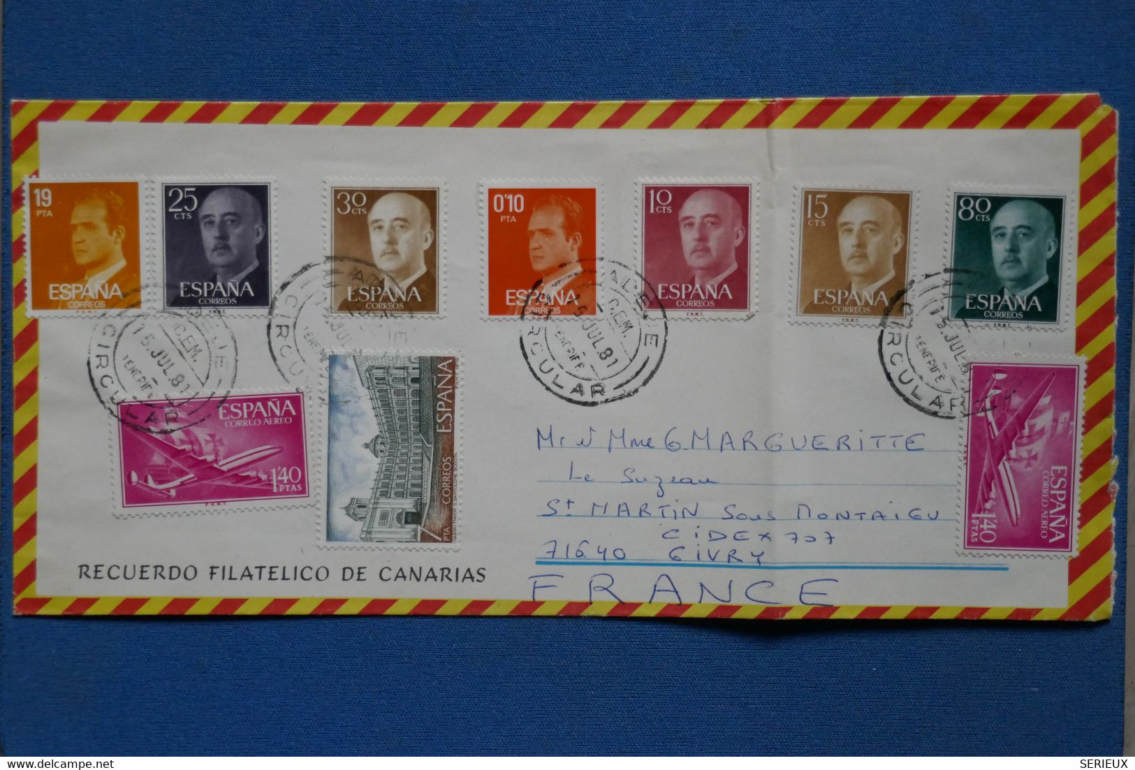 AB17 ESPANA BELLE LETTRE  1981 CANARIAS  POUR GIVRY  FRANCE + AFFRANCHISSEMENT PLAISANT - Briefe U. Dokumente