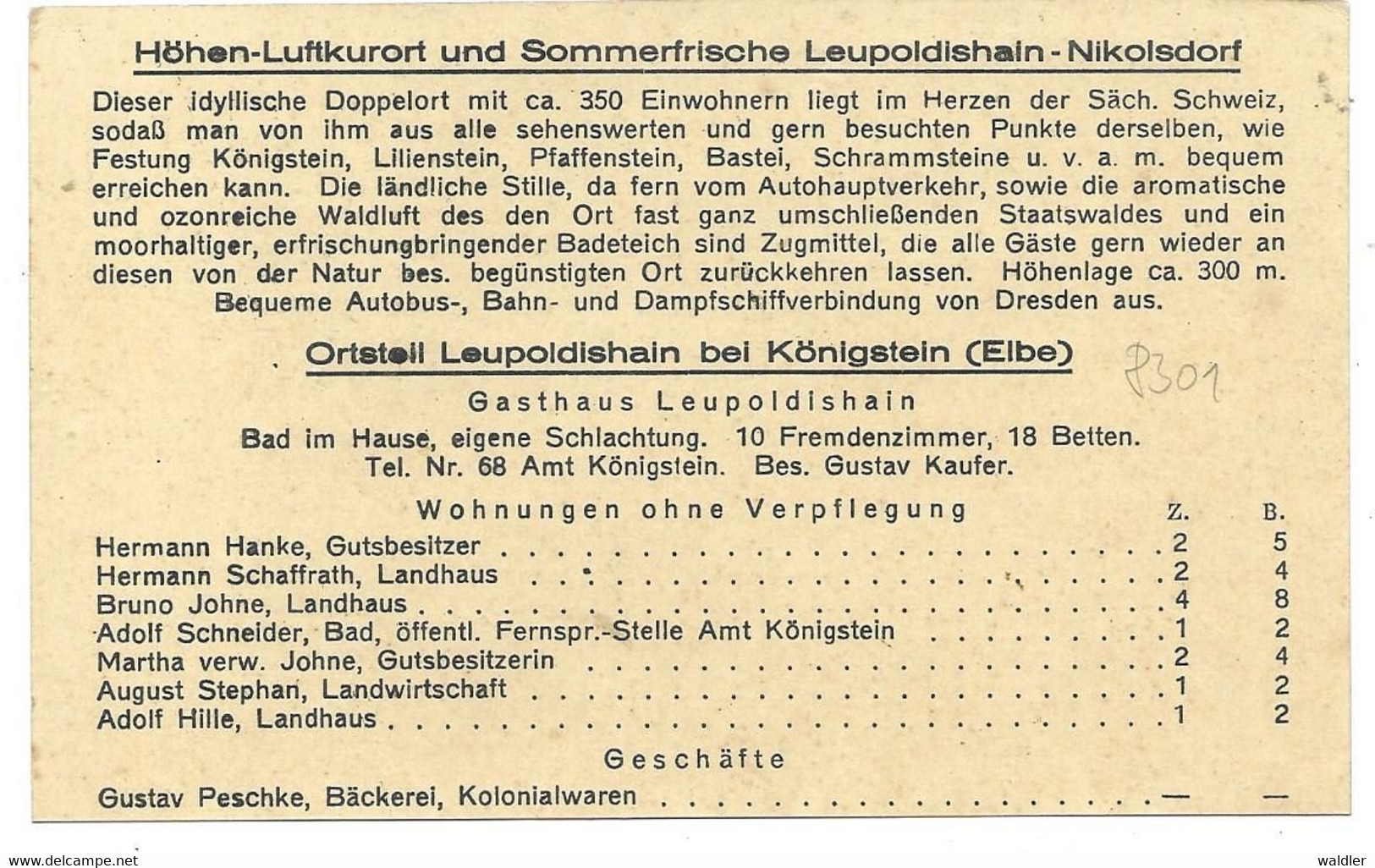 8301  LEUPOLDISHAIN-NIKOLDSDORF  B. KÖNIGSTEIN   ~ 1920  WERBEKARTE - Liebstadt