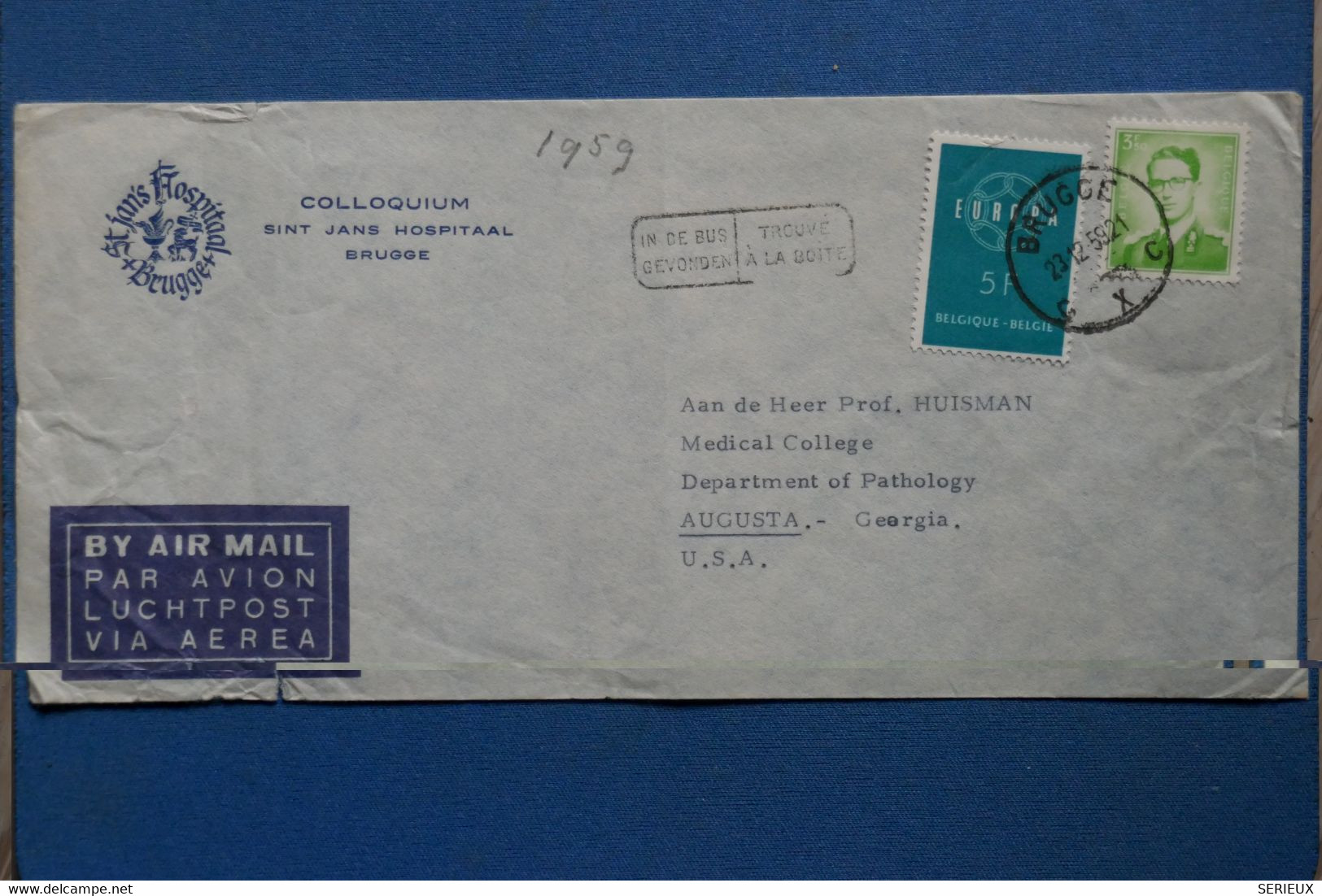 AB17 BELGIQUE  BELLE LETTRE  1959 BRUGGE   POUR AUGUSTA USA   + AFFRANCHISSEMENT PLAISANT - Briefe U. Dokumente