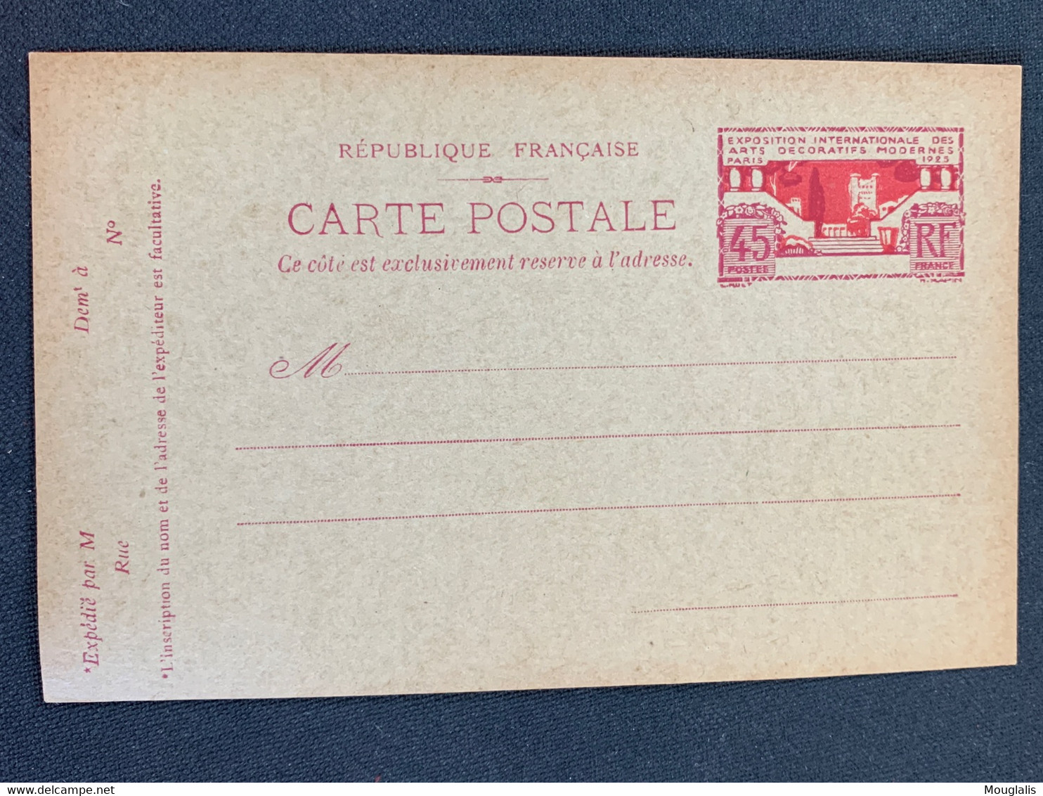 Entier Postal Neuf , Vierge 1925 Timbre Exposition Internationale Des Arts Décoratifs Modernes - Konvolute: Ganzsachen & PAP