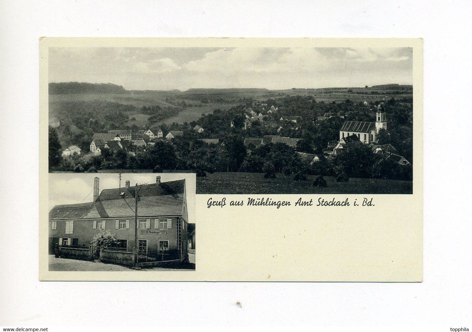 Um 1940 Baden Württemberg Photokarte Gruss Aus Mühlingen Bei Stockach, Panorama Und Bäckerei A. Breinlinger - Stockach