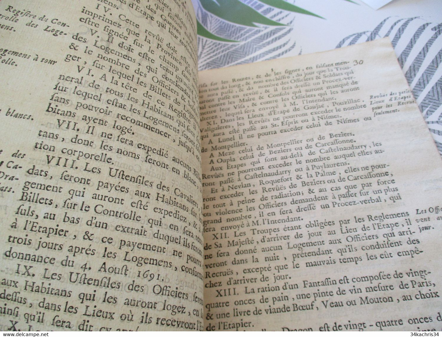 Instruction Pour La Fourniture Des Estapes Militaires Dans La Province Du Languedoc Montpellier 5/3/1719 - Décrets & Lois