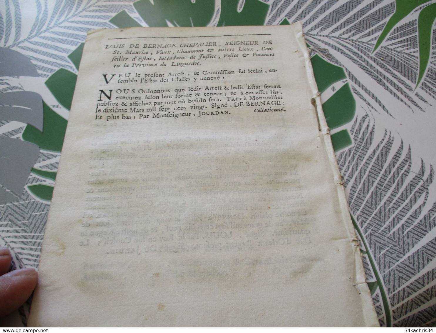 Arrest conseil d'état du Roi 22/05/1719 règlement contrôle des baux de Boucherie Provinces Languedoc