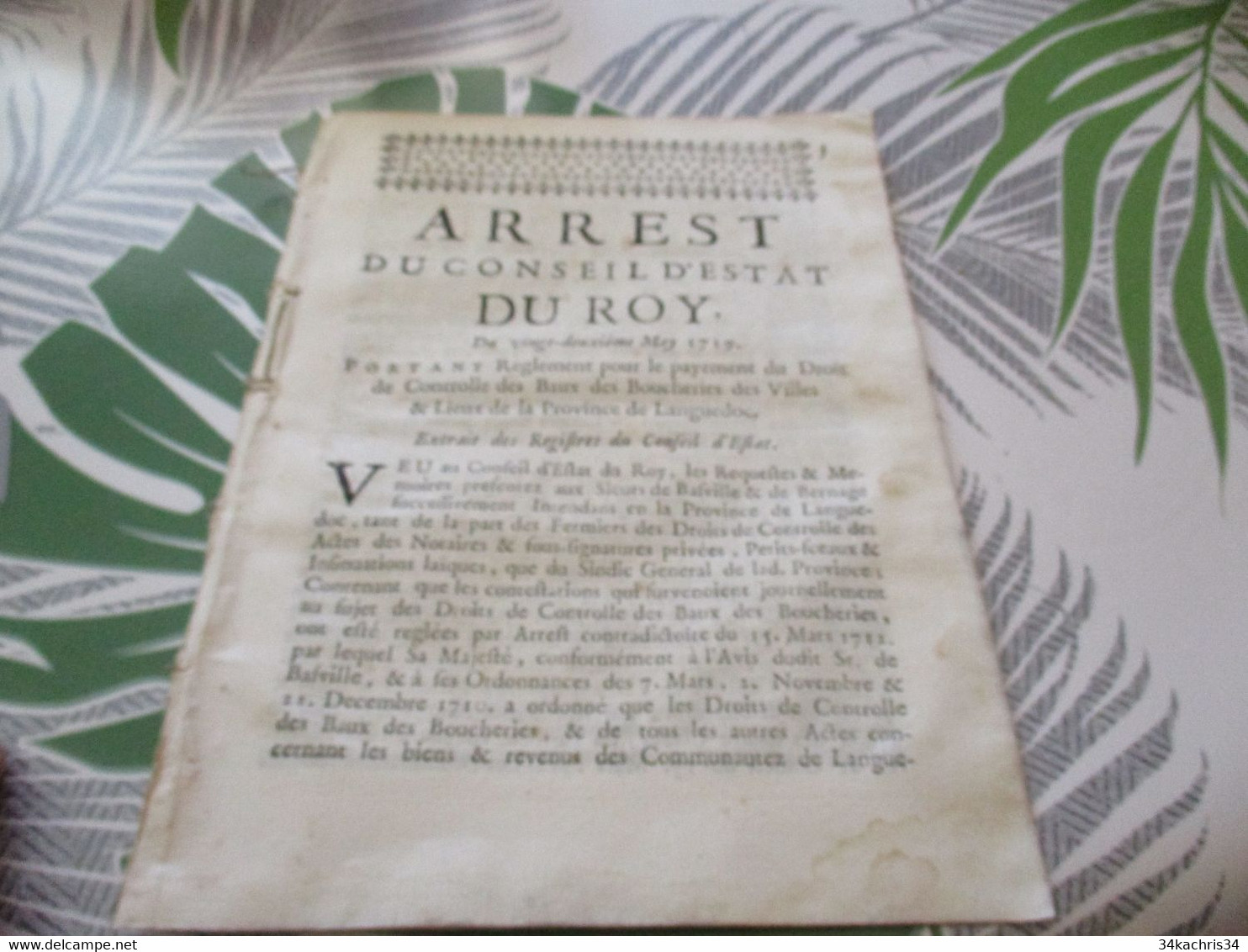 Arrest Conseil D'état Du Roi 22/05/1719 Règlement Contrôle Des Baux De Boucherie Provinces Languedoc - Decreti & Leggi