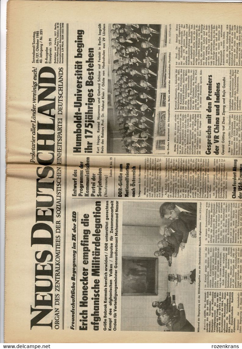 Neues Deutschland Sozialistischen Einheitspartein Deutschland 27 Oktober 1985 Zeitung Newspaper - Andere & Zonder Classificatie