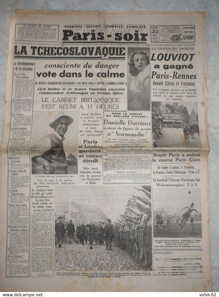 Journal Paris Soir 23 Mai 1938 Danielle Darrieux Reich Benès Louviot Saint Tropez Chine Rosny Sous Bois Kaimiloa - Autres & Non Classés