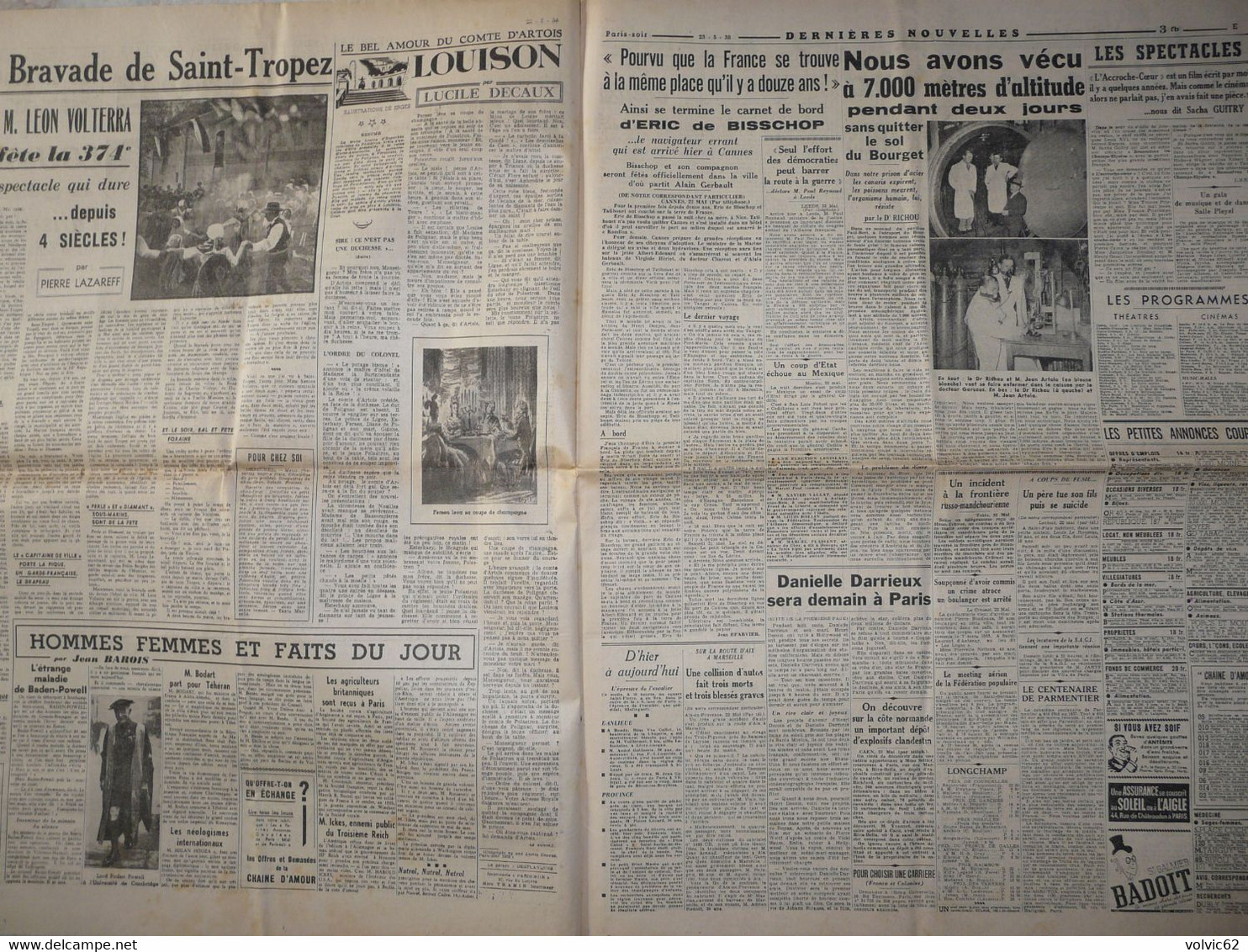 Journal Paris Soir 23 Mai 1938 Danielle Darrieux Reich Benès Louviot Saint Tropez Chine Rosny Sous Bois Kaimiloa - Autres & Non Classés