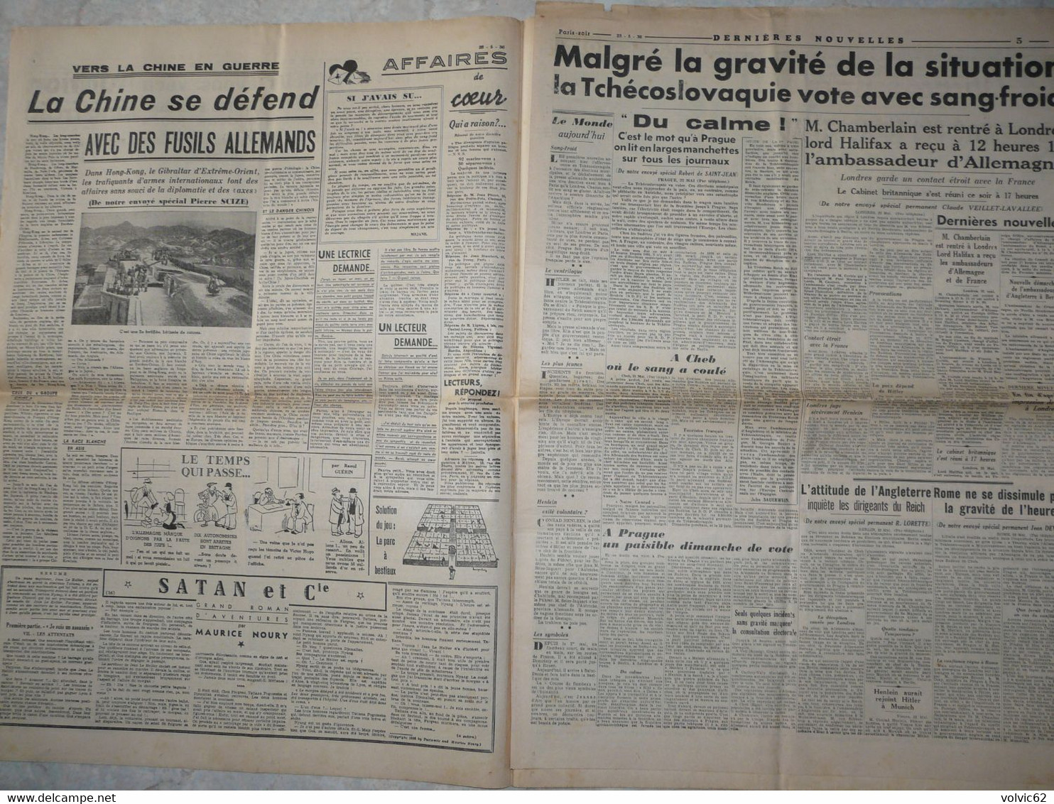 Journal Paris Soir 23 Mai 1938 Danielle Darrieux Reich Benès Louviot Saint Tropez Chine Rosny Sous Bois Kaimiloa - Autres & Non Classés