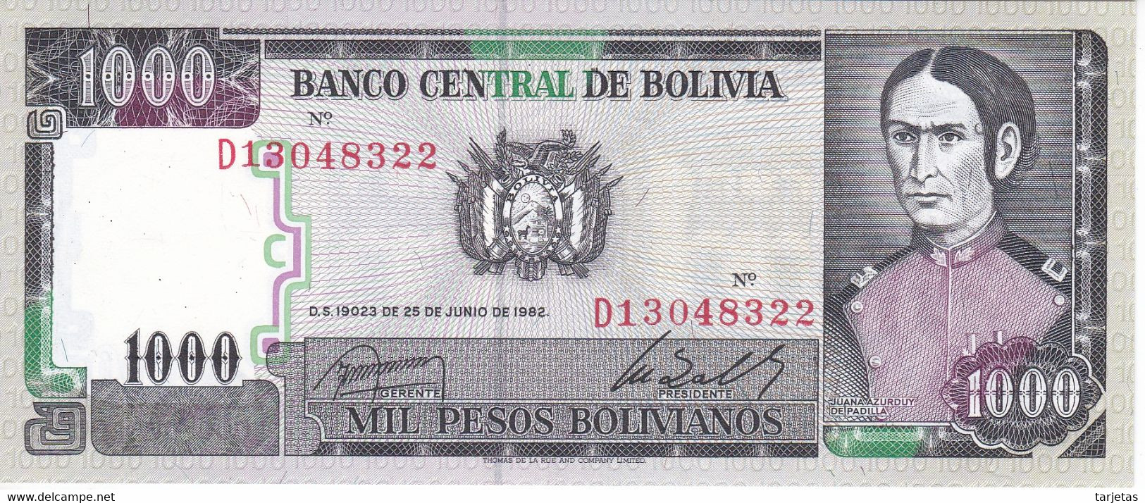 BILLETE DE BOLIVIA DE 1000 BOLIVIANOS DEL AÑO 1982 SIN CIRCULAR (UNC)  (BANKNOTE) - Bolivie