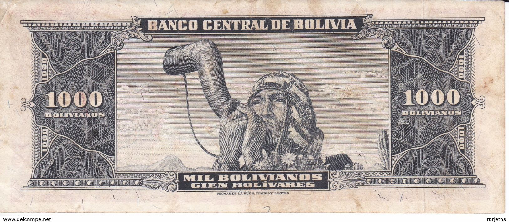 BILLETE DE BOLIVIA DE 1000 BOLIVIANOS DEL AÑO 1945 SERIE B CALIDAD MBC (VF) (BANKNOTE) - Bolivia