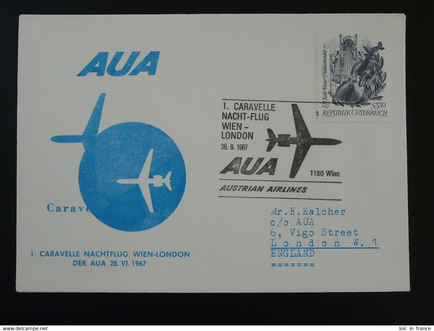 Lettre Premier Vol First Flight Cover Wien --> London 1967 Caravelle AUA Austrian Airlines Ref 99744 - Aviones