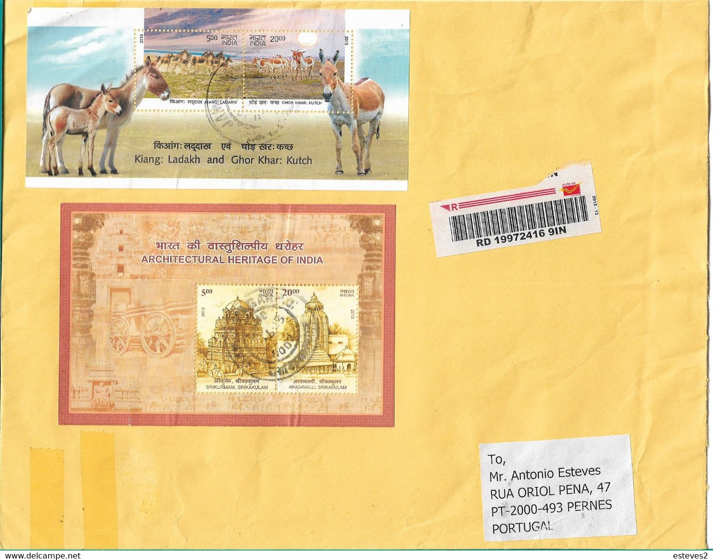 India , 2013 ,  Block , Donkey , Donkeys , Block Architectural Heritage , Customs Label - Asini