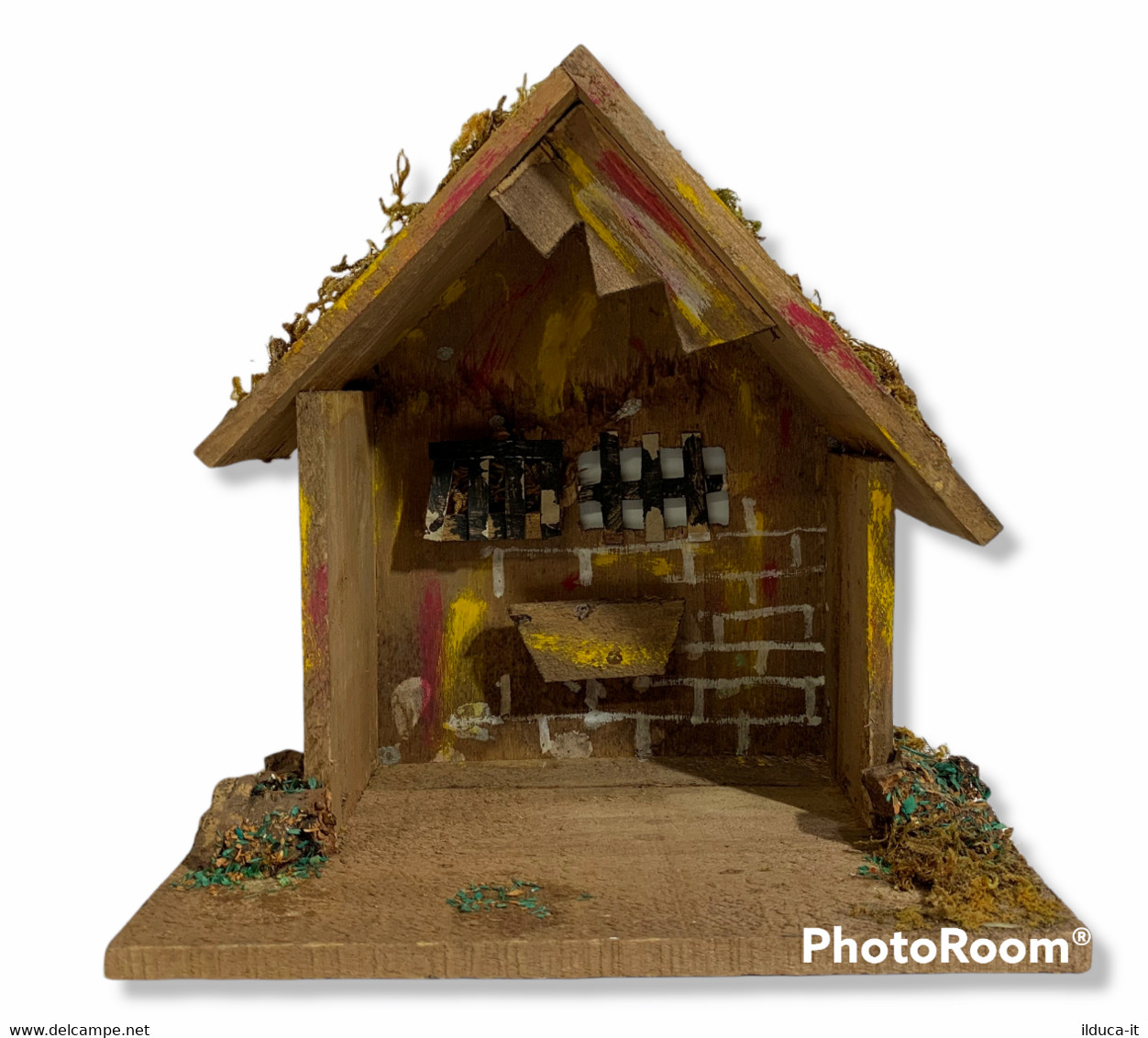 I100371 Presepe - Casetta / Grotta In Legno - 27x16 Cm - Weihnachtskrippen