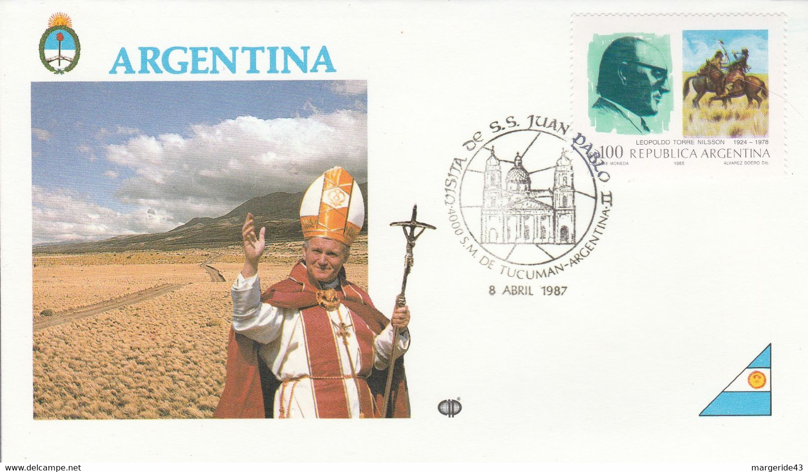 ARGENTINE FDC 1987 VISITE PAPE JEAN PAUL A TUCUMAN - Cartas & Documentos