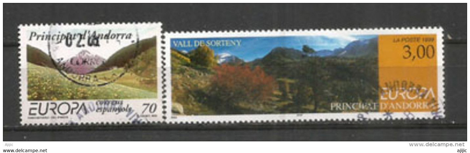 ANDORRA / ANDORRE. Europa 1999. Vallées Et Montagnes D'Andorre (Vallées D'Incles & De Sorteny). 2 T-p Oblitérés - Oblitérés