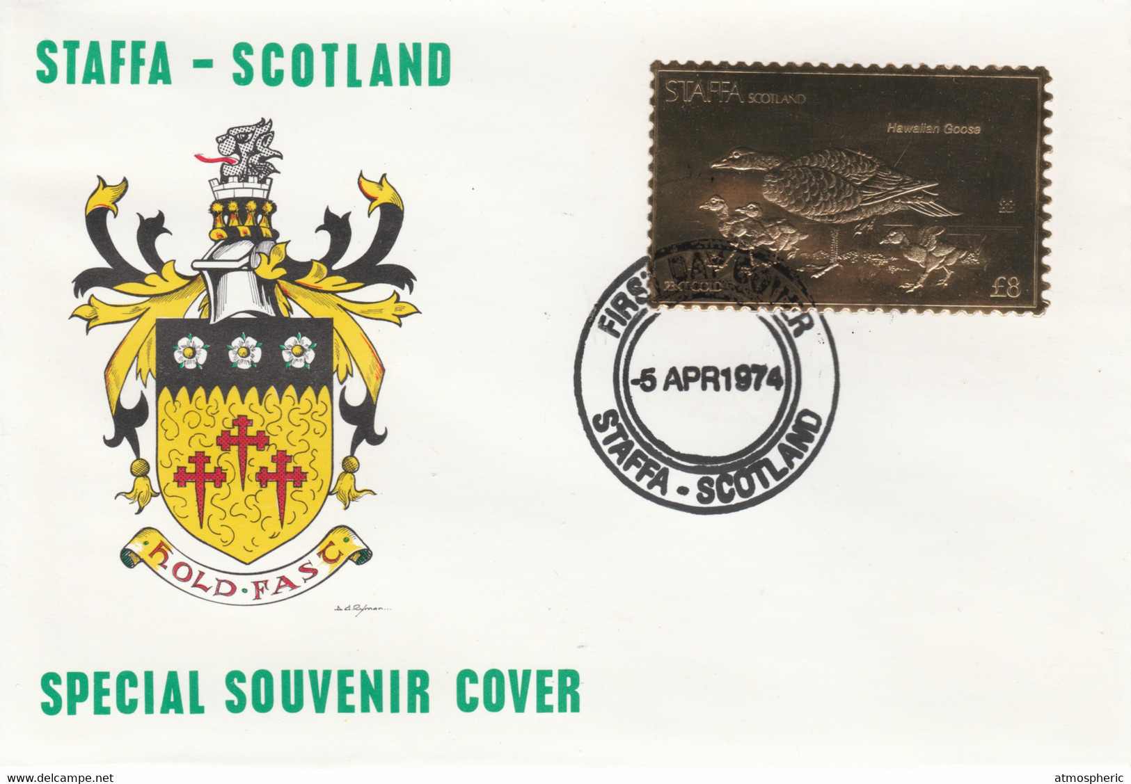 Staffa 1976 Hawaiian Goose (Male) £8 Value Perforated & Embossed In 23 Carat Gold Foil On Souvenir Cover With First Day - Local Issues