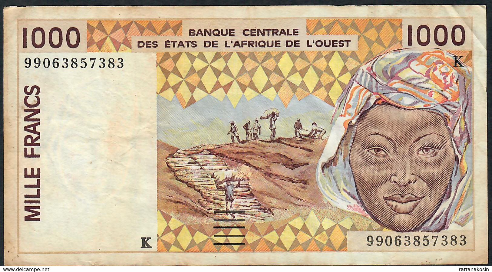 W.A.S. SÉNÉGAL  P711Ki 1000 Francs (19)99 Signature 29  1999. VF No P.h. - West African States