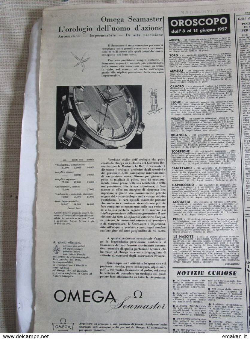 # DOMENICA DEL CORRIERE N 23 -1957 EMIRO ALI CEKKAL UCCISO A PARIGI  / CIRCO TOGNI / OMEGA - Prime Edizioni