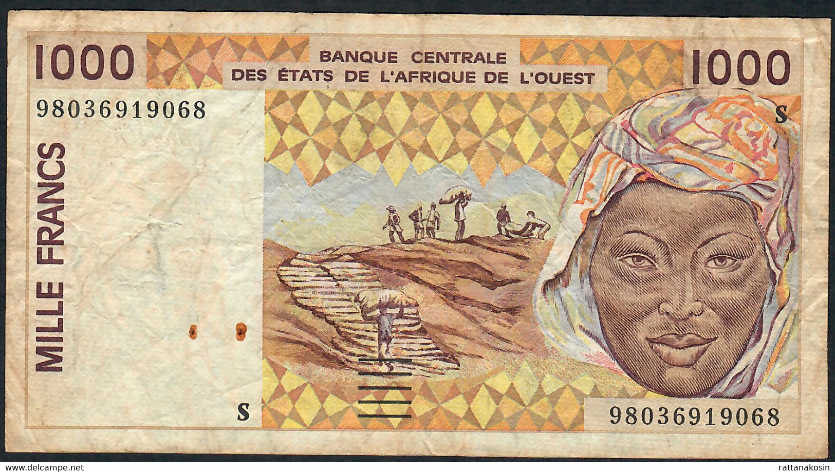 W.A.S. GUINEA BISSAU   P911Sb 1000 Francs (19)98 1998    Signature 28 Fine 2 P.h. - Westafrikanischer Staaten