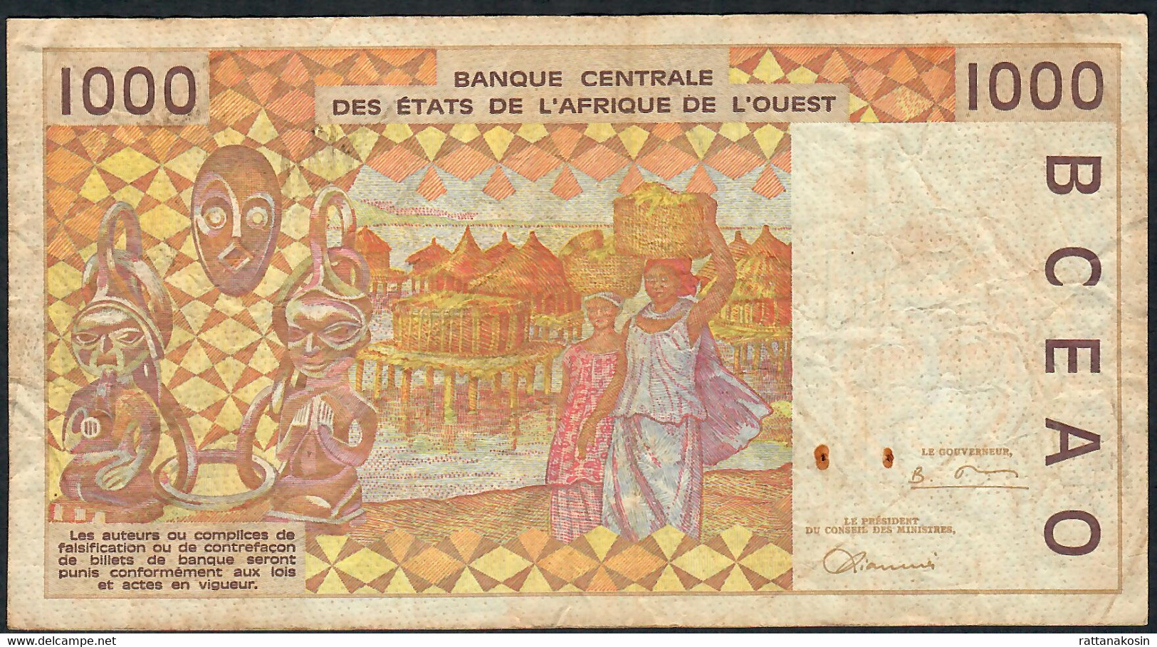 W.A.S. GUINEA BISSAU   P911Sb 1000 Francs (19)98 1998    Signature 28 Fine 2 P.h. - Westafrikanischer Staaten