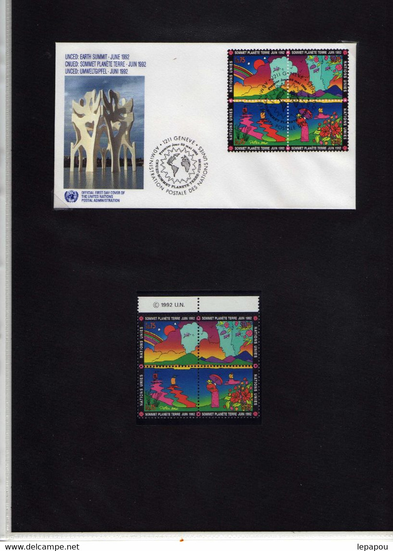 Nations Unies 1992 - Lot De 3 FDC Et Blocs De 4 Timbres "New-York 609/612 - Genève 227/230 - Vienne 141/144" Neuf** MNH - Other & Unclassified