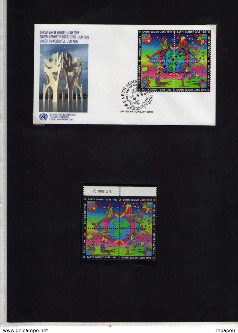 Nations Unies 1992 - Lot De 3 FDC Et Blocs De 4 Timbres "New-York 609/612 - Genève 227/230 - Vienne 141/144" Neuf** MNH - Autres & Non Classés