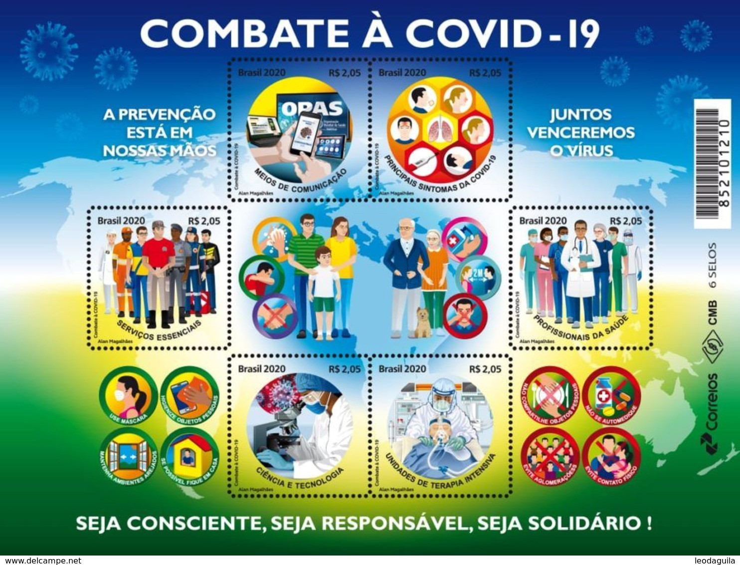 BRAZIL 2020 - FIGHTING CORONAVÍRUS COVID-19 - DISEASE -HEALTHCARE - ILLNESS PREVENTION - BLOCK OF 6 - MINT - Unused Stamps
