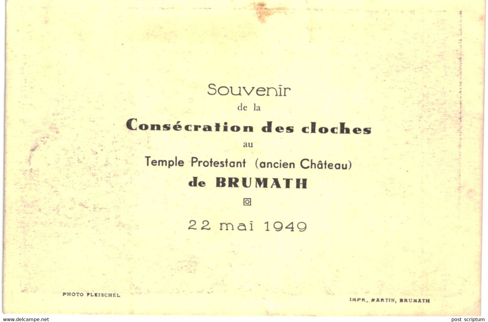 Brumath - Souvenir De La Consécration Des Cloches Au Temple Protestant - 1949 - Brumath