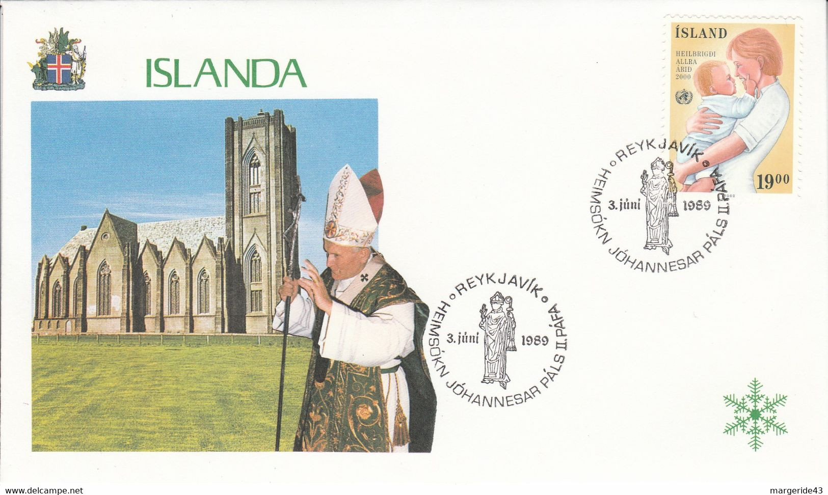 ISLANDE 1989 VISITE  PAPE JEAN PAUL II - Storia Postale