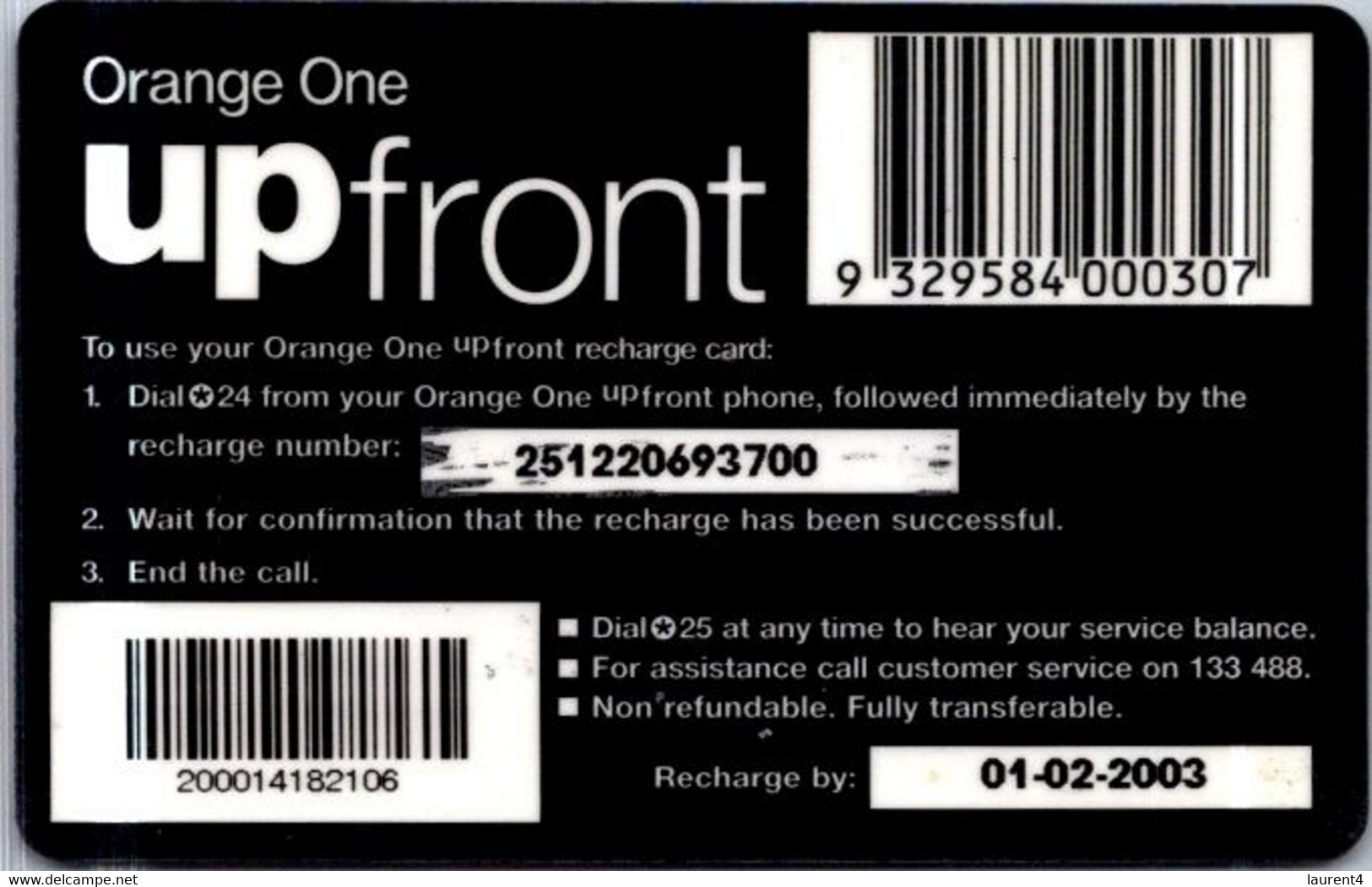(29-09-2021 B) Phonecard -  Orange One - (1 Phonecard) $ 30.00 Up Front - Téléphones