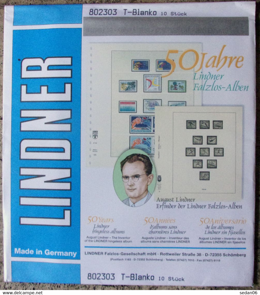 Lindner - Feuilles NEUTRES LINDNER-T REF. 802 303 P (3 Bandes) (paquet De 10) - A Bandes