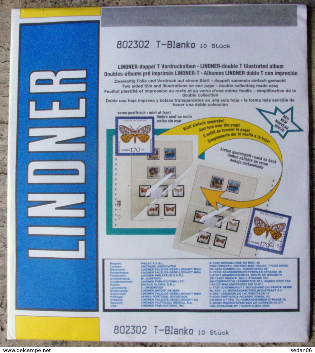 Lindner - Feuilles NEUTRES LINDNER-T REF. 802 302 P (3 Bandes) (paquet De 10) - For Stockbook