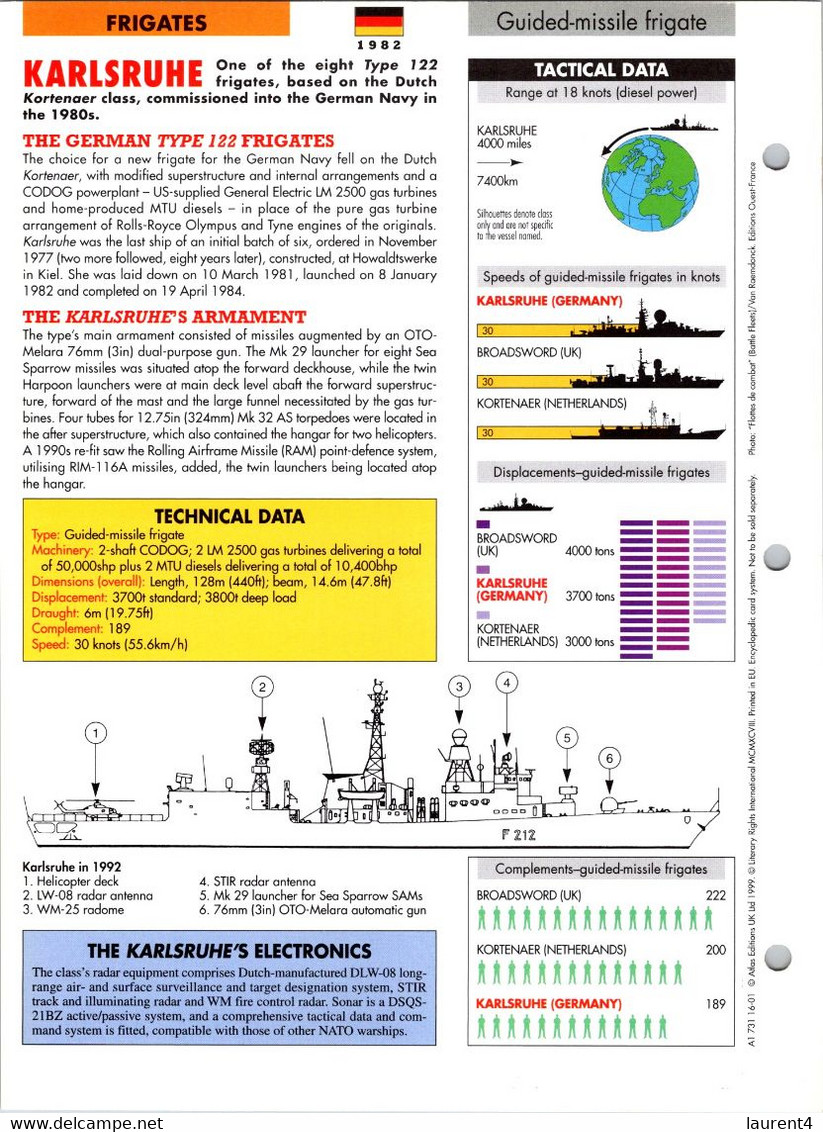 (25 X 19 Cm) (29-9-2021) - V - Photo And Info Sheet On Warship -  Germany Navy - Karlsruhe - Bateaux