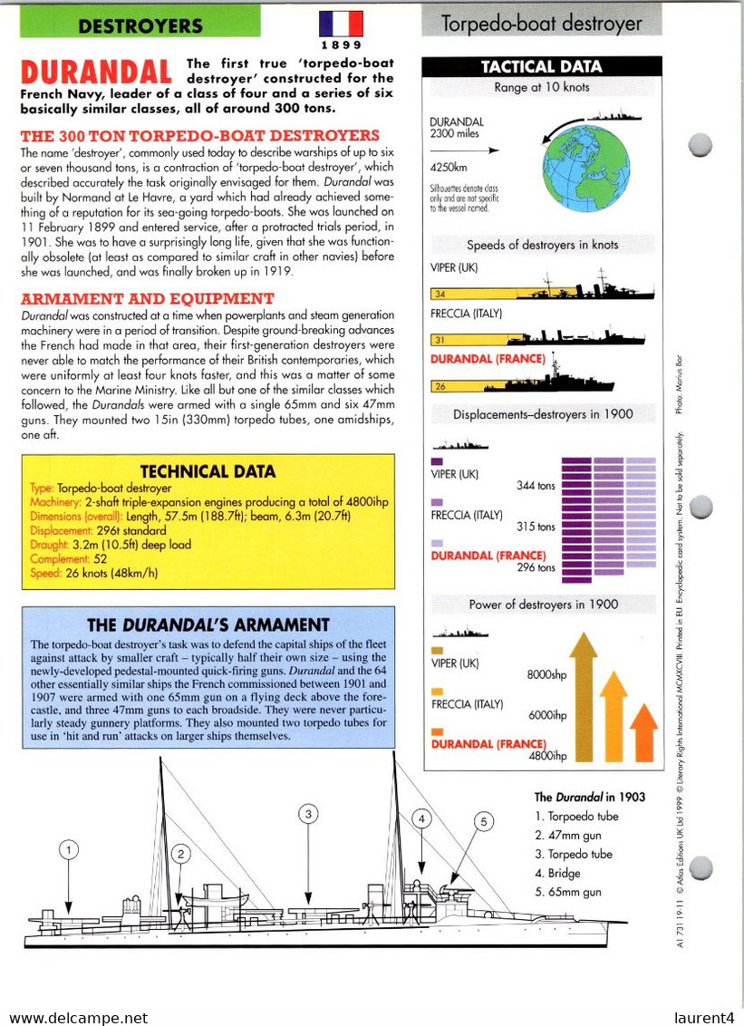 (25 X 19 Cm) (29-9-2021) - V - Photo And Info Sheet On Warship -  France Navy - Durandal - Bateaux